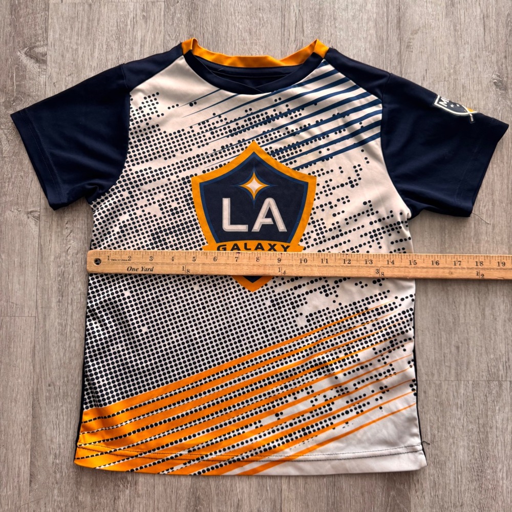 LA Galaxy MLS Youth Soccer Jersey Navy Blue White Gold Short Sleeve Size small - Picture 2 of 5